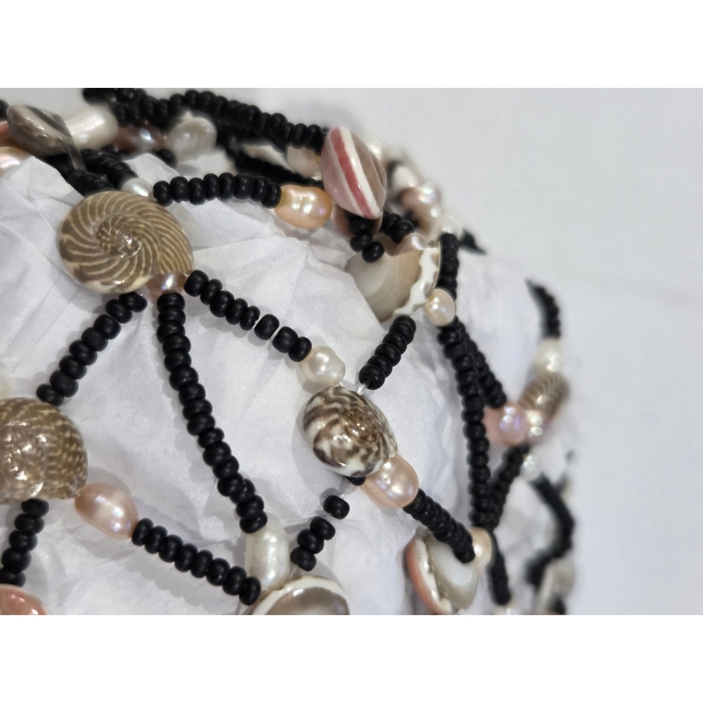 Vintage Peruvian Hand-Knotted Pearl & Shell Snood / Bun Cover - Picture 6 of 6